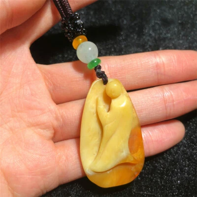 Chinese 100% Natural Hand-carved Jade Pendant Jadeite Necklace dharma G80 - Image 1 of 4