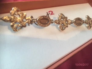 Pretty MONET 2 First Class Filigree Linked Jeweled Bracelet Gemstones Tiger Eyes - Picture 1 of 12