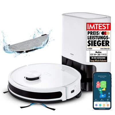 MEDION X20 SW Smarter Laser-Saugroboter Wischfunktion Absaugstation 3000Pa 2,5L - Bild 1 von 4