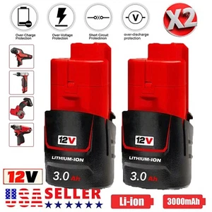 2 Pack 3.0Ah For MILWAUKEE 48-11-2401 12V Lithium Ion Battery 48-11-2420 NEW - Picture 1 of 11
