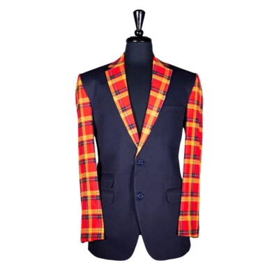Blazer para Hombres 40R Azul Lana Naranja Tartán Chaqueta a Cuadros Abrigo Deportivo Boda Fiesta Foto 1 de 4