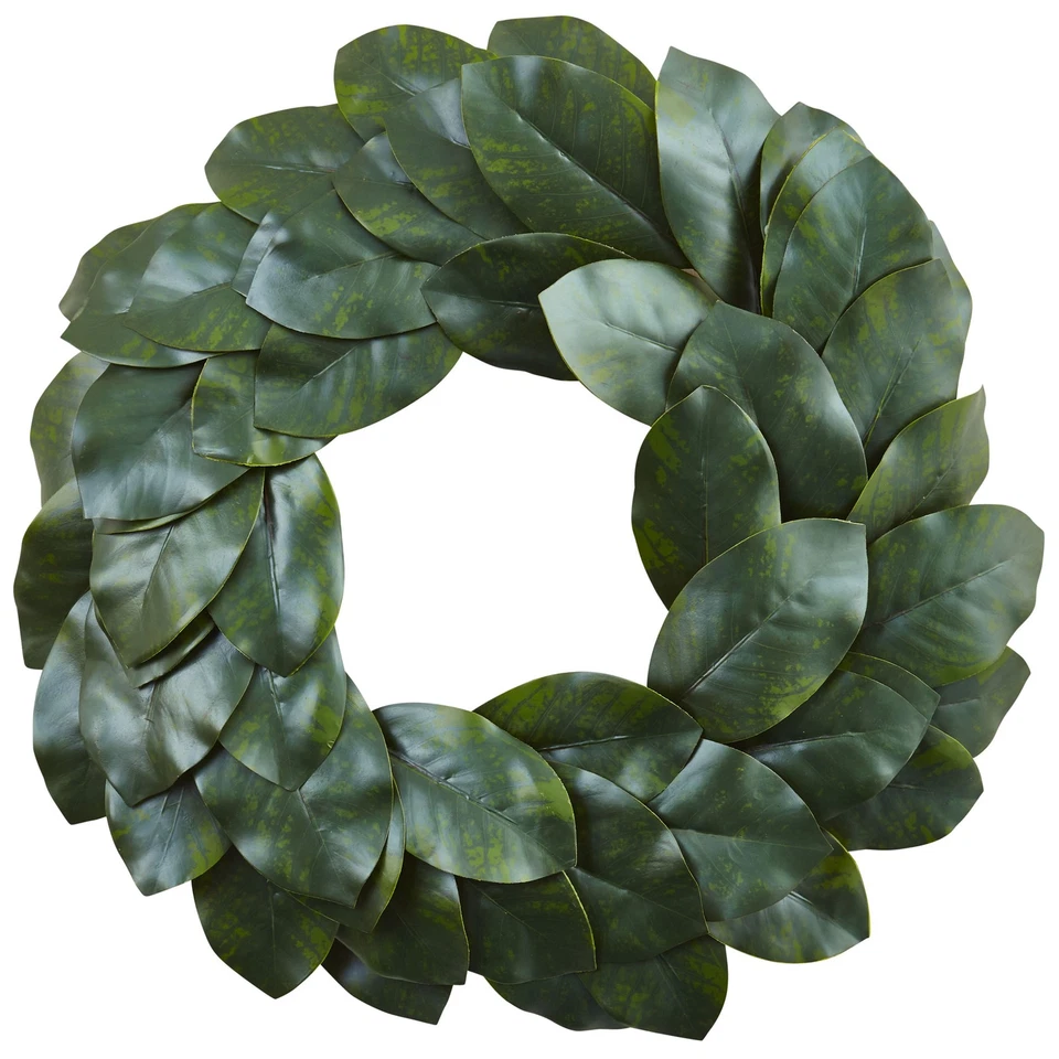 Nearly Natural 24” Magnolia Leaf Wreath Realistic Home Office Decoration - Image 1 of 1