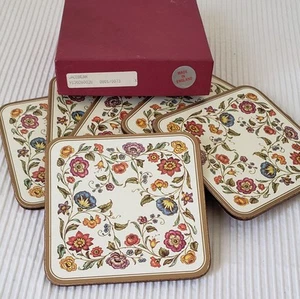 VTG Pimpernel 6 Jacobean Flowers Coasters 4” Cork Back 70s or 80s Open Box - Picture 1 of 5