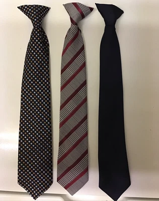 Clip On Necktie Stripe Dots Solid Black W/ Dots Maroon Navy 3 Ct. 15” Polyester - Image 1 of 4