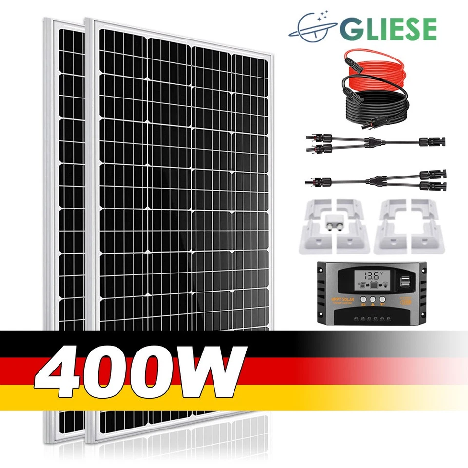 GLIESE 400W Wohnmobil Solaranlage Komplettpaket Solarmodul + Montage PV Halterung DHL