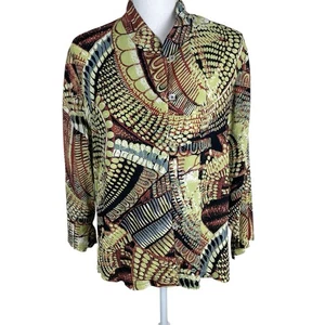 VTG Loco Lindo Blouse Women's Sz XL Mandarin Collar Allover Print Button Up XLNT - Picture 1 of 10