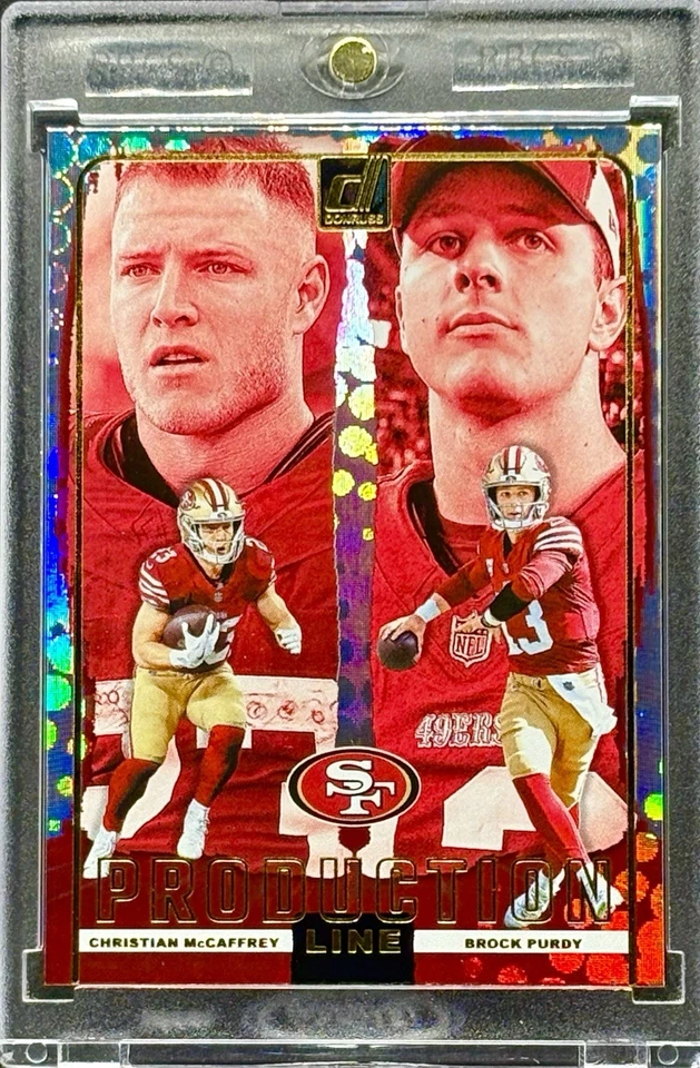 Brock Purdy Christian McCaffrey RARO DOBLE REFRACTOR TARJETA DE INVERSIÓN 49ERS COMO NUEVO Foto 1 de 2