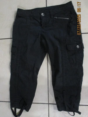 ¡GLORIA DESCOLORIDA! ¡NEGRO CARGO RECORTADO 6 BOLSILLOS! PANTALONES! 98% ALGODÓN 2% SPANDEX! TALLA 6 Foto 1 de 4