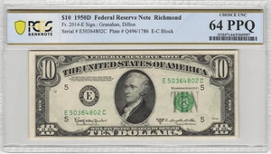 Fr.2014-E 1950D Richmond $10 Federal Reserve Note PCGS Choice UNC 64 PPQ - Picture 1 of 2