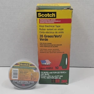 3M Scotch 35 Green Vinyl Electrical Tape, 10 Rolls, 3/4" X 66ft. New! - Picture 1 of 3