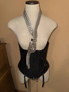 New Festival Western Wear Corset And Belt Medium Sequin Rhinestone Bling - Picture 1 of 9