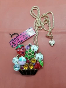 Mode Frauen Farbe Emaille Erdbeere Korb Kristall Anhänger Pullover Halskette - Bild 1 von 5