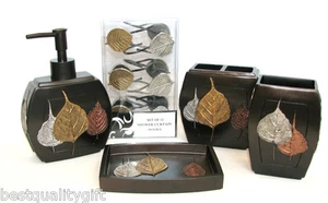 5 PC Oro, Argento, Rame Foglia Sapone Dispenser+Piatto+Spazzolino+Tumbler Per - Foto 1 di 4