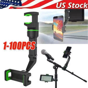 360°Car Rearview Mirror Rotation Adjustable Phone Holder Mount Multifunction LOT - Photo 1 sur 14