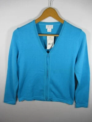 NUEVO Suéter Cárdigan Foxcroft Cremallera Completa Mujer Pequeño Azul Algodón Foto 1 de 4