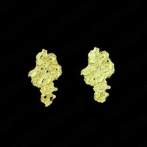 14K Gelbgold plattiert massiv Silber großes Nugget Diamantschliff Ohrstecker - Bild 1 von 14