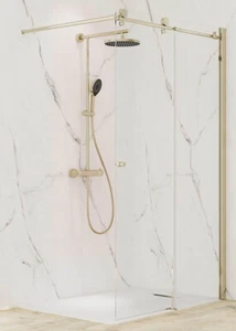 MasterClass Walk-In Dusche Duschwand Glaswand mit Gleittür Schiebetür gold matt - Bild 1 von 19