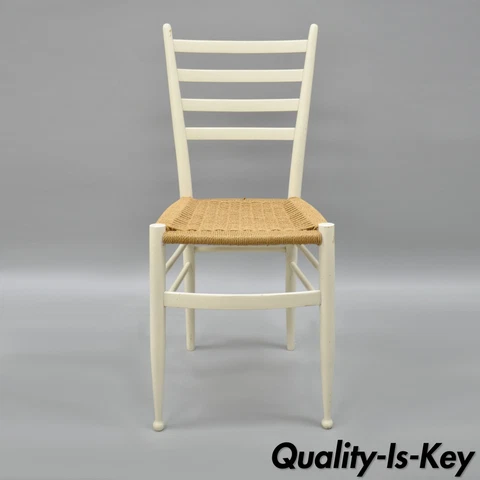 Vintage Mid Century Italian Modern Woven Rope White Gio Ponti Style Side Chair Cover