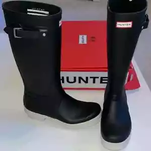 Hunter 13 - mens original tall rain boots buckle Black with white BRAND NEW - Picture 1 of 10