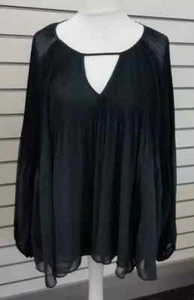 PEPE JEANS LADIES CARCOAL PLEATED SHEER SLEEVE BLOUSE SIZE 14 (L) NEW (ref 551) - Picture 1 of 2