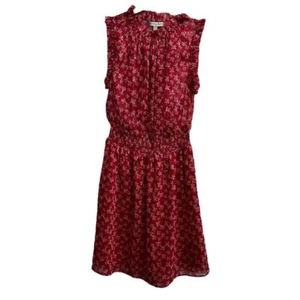 Maison D'Amelie Kleid rot mit weißem Blumenmuster geraffte Taille ärmellos XS - Bild 1 von 3