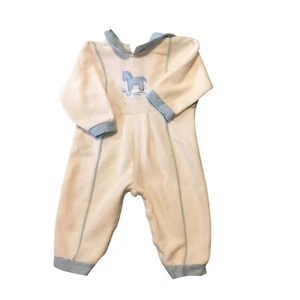 Vintage Baby Dior weiß blau Schaukelpferd Strampler 12M USA Perlen hinten Knopf Strick VBC - Bild 1 von 6