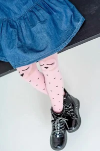 40 DEN Girls' Tights: Hearts, Rhinestones, 3D Microfiber, Soft, Flexible - Picture 1 of 3