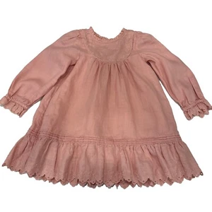 Doen Girls Ruffled Dress Pink Size 2 Embroidered Eyelet Lined Ruffle Pin-tucks - Picture 1 of 13