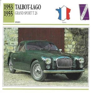 Edito Service card 1953-1955 TALBOT LAGO GRAND SPORT Spec Sheet car fact 1991 - Picture 1 of 2