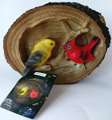 MOONRAYS SOLAR GARDEN ACCENT RED AND YELLOW BIRDS WALL ART-WHITE LED-#92359 - Image 1 of 4