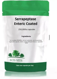 Cápsulas recubiertas entéricas Serrapeptase 250.000 mg - Soporte enzimático de alta resistencia - Imagen 1 de 2