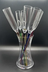 Beautiful Hand blown Colorful Crystal Footless Long Stem Champagne Flutes & Vase - Picture 1 of 24
