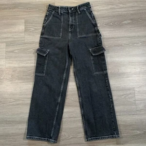 Social Tourist Jeans Womens Size 5S W27 Black Cargo Baggy Straight High Rise - Picture 1 of 13
