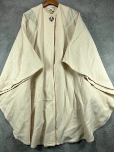 Vintage Alex Hayes 80s Wool Cape Poncho Long Jacket Medium Ivory Ladies Pockets - Picture 1 of 12