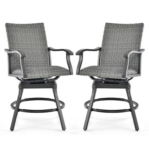2PCS Patio Wicker Aluminum 360° Swivel Bar Height Chairs Quick Dry - Picture 1 of 9