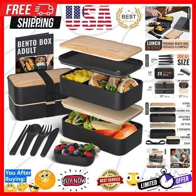 Elegante caixa Symph Onyx Bento para adultos e crianças: talheres completos e recipiente de imersão - Imagem 1 de 4