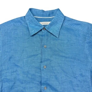 Ermenegildo Zegna Hemd Herren Mittelblau Langarm Leinen Flip Manschette Knopfleiste - Bild 1 von 10