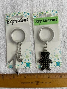 LOT OF 2 TEDDY BEAR KEY CHAIN KEYCHAIN RING & HEELS MOON BLING GLAM GIRL SHOES - Picture 1 of 2