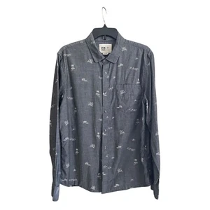 Reef Shirt Men's Size L Gray Long Slv Button Up Beach Hawaii Palm Trees Tropical - Picture 1 of 6