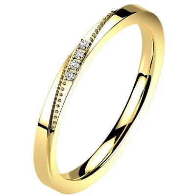 Minimalist Four-Stone Anniversary Ring Gold PVD Stainless Steel CZ Promise Band - Image 1 of 4