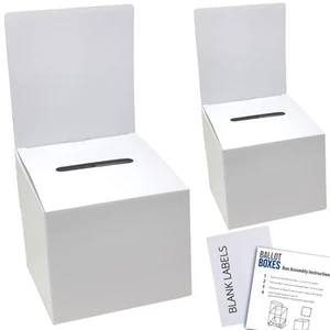 Ballot Box for Suggestions Donations Raffles White Glossy Cardboard Boxes wit... - Picture 1 of 8