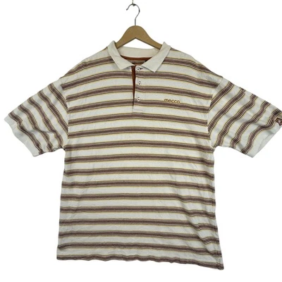 Рубашка поло Mecca мужская 2XL белая коричневая желтая в полоску пике вышитый логотип - Изображение 1 из 4