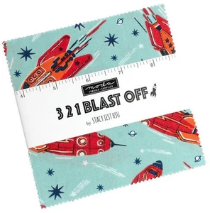 321 Blast Off Moda Charm Pack 42 100% Cotton 5" Precut Fabric Squares - Picture 1 of 6