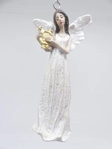 Adornos de árbol de Navidad Decoris ángel arpa 9 cm Cream Polyresin brillo Navidad - Imagen 1 de 4