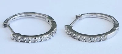 Sparkly 18ct White Gold 0.10ct Diamond Huggie Hoop Earrings  - Image 1 of 4