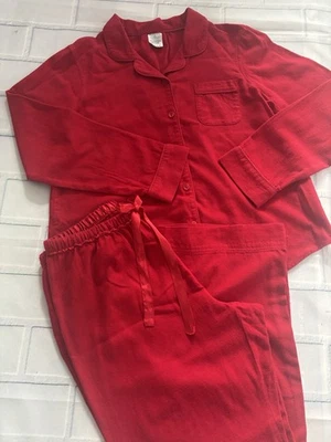 Conjunto de pijama de franela roja Lands’ End para mujer M 10/12 de algodón manga larga con botones Top Foto 1 de 4
