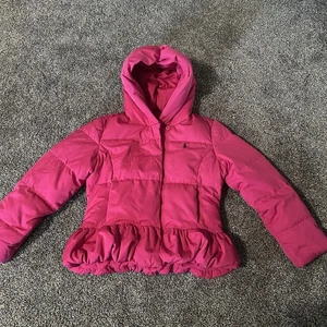 Ralph Lauren youth girls XL 16 pink puffer hooded peplum jacket ski coat winter - Picture 1 of 11