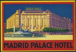 Palace Hotel Madrid Spain Vintage Luggage Label Travel Souvenir - Picture 1 of 2