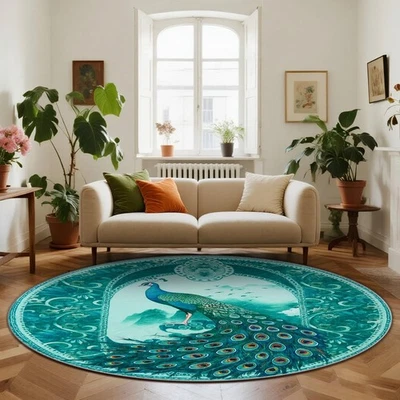 Alfombra redonda de 4 pies con pavo real, lindas alfombras de área circular interiores lavables para... Foto 1 de 4