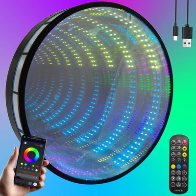 Espelho Smart Infinity 40cm/15,7 polegadas, decoração de parede acrílico preto espelho LED... - Imagem 1 de 4